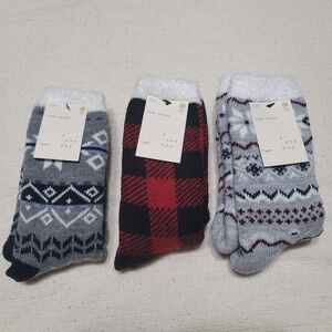 a new day Men's Cozy Crew Socks - Mixed Patterns (Gray, Red, Light Gray)